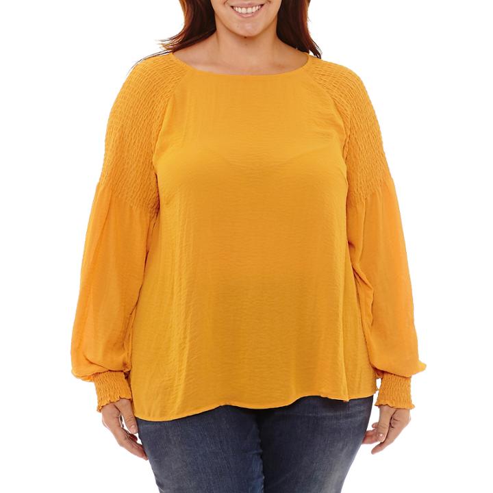 A.n.a Long Sleeve Woven Floral Blouse-plus