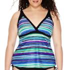 Jamaica Bay Striped V-neck Tankini Swim Top - Plus