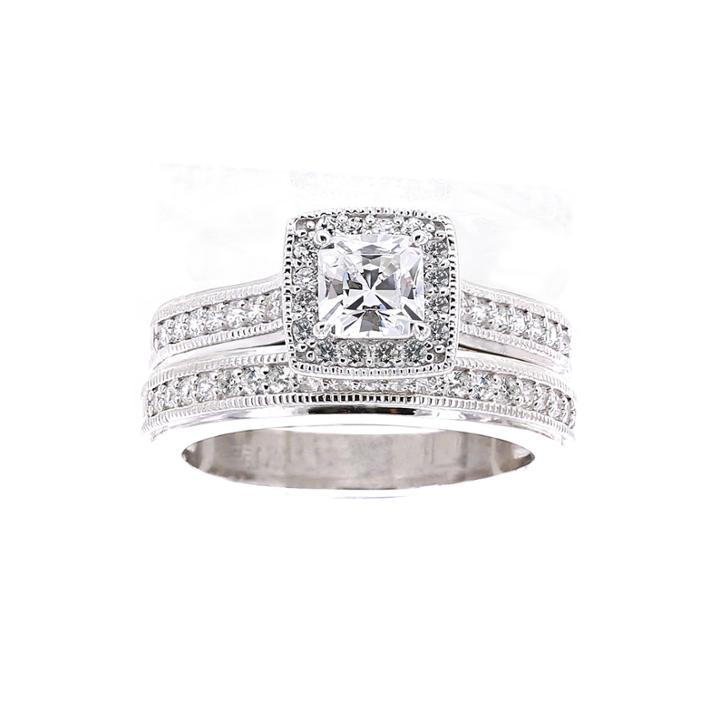 Diamonart Cubic Zirconia Sterling Silver Asscher-cut Bridal Ring Set