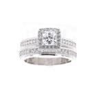 Diamonart Cubic Zirconia Sterling Silver Asscher-cut Bridal Ring Set