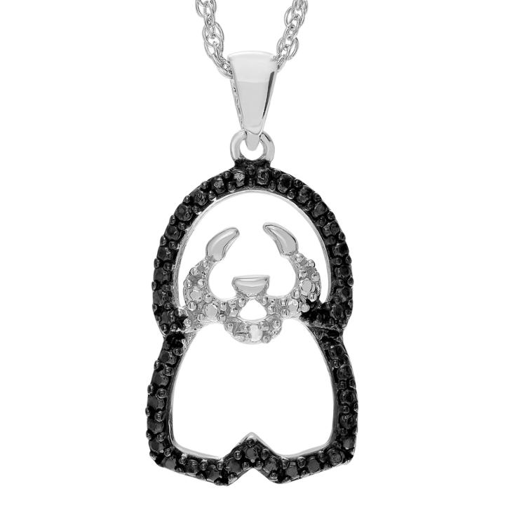 Color Enhanced Black & White Diamond Accent Sterling Silver Pendant Necklace