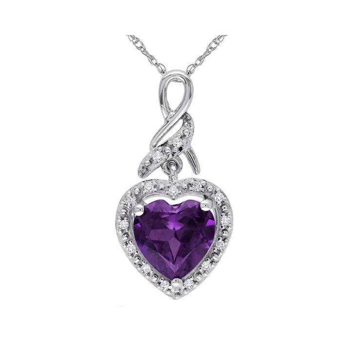 Lab-created Alexandrite 10k White Gold Heart-shaped Pendant Necklace