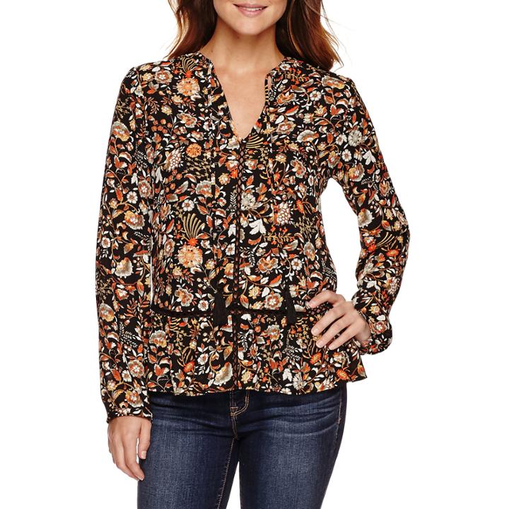 A.n.a Long-sleeve Peplum Tie Blouse - Petite