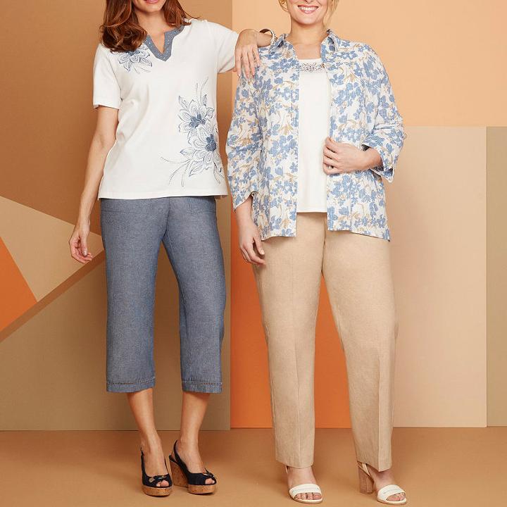 Alfred Dunner Blues Traveler Short Sleeve Split Crew Neck Floral T-shirt-womens