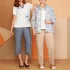 Alfred Dunner Blues Traveler Short Sleeve Split Crew Neck Floral T-shirt-womens