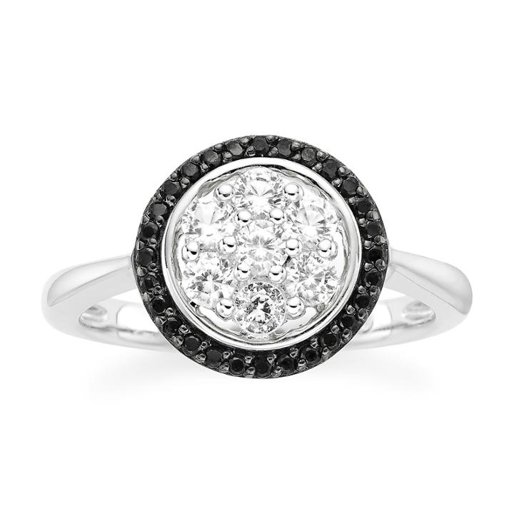 Lab-created White Sapphire And Onyx Round Sterling Silver Ring