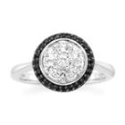 Lab-created White Sapphire And Onyx Round Sterling Silver Ring