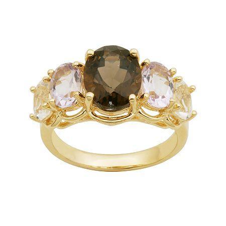 Color-enhanced Pink Amethyst, Smoky & White Quartz Ring