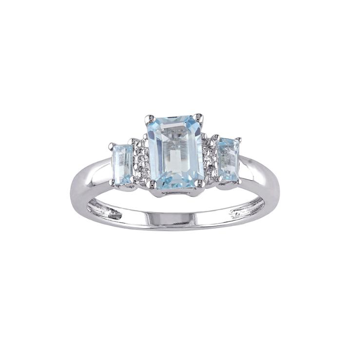 Genuine Sky Blue Topaz And Diamond-accent 3-stone Ring