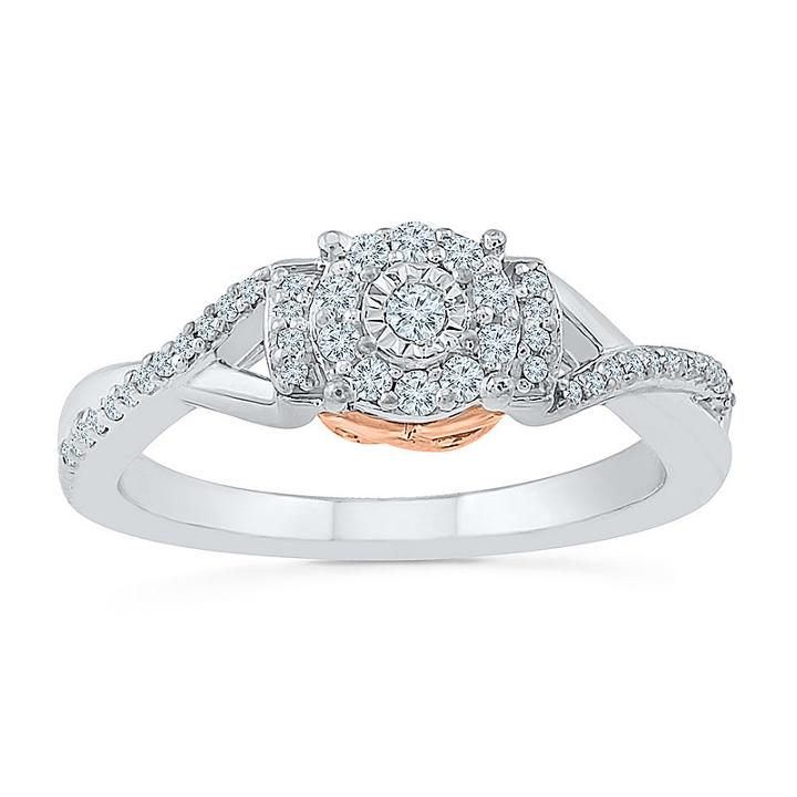 Promise My Love Womens 1/4 Ct. T.w. Genuine Round White Diamond Sterling Silver Gold Over Silver Promise Ring