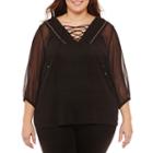 Alyx 3/4 Sleeve V Neck Chiffon Lace Up Blouse-plus