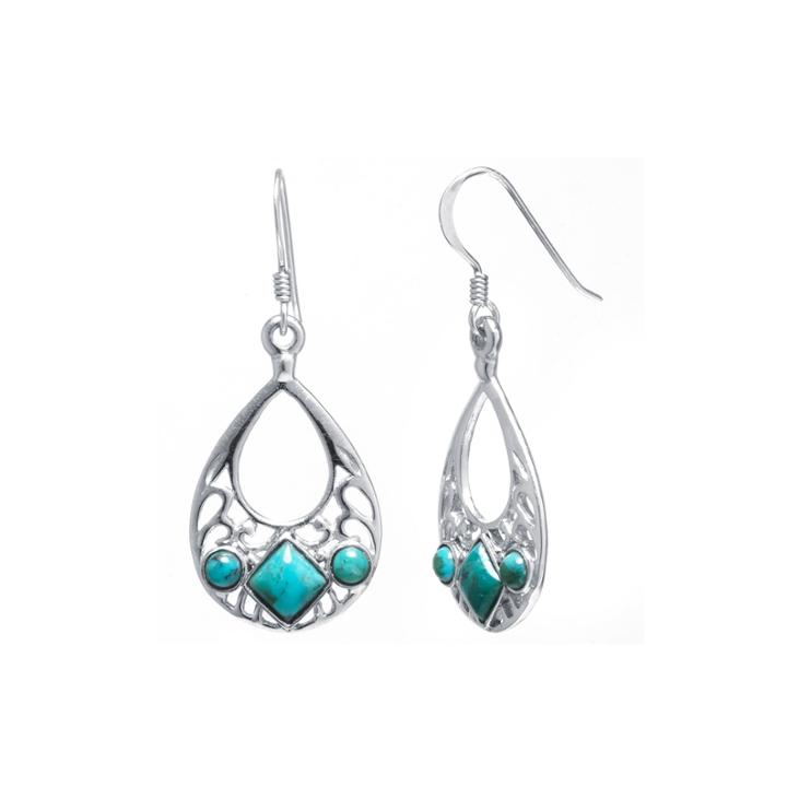 Color-enhanced Turquoise Sterling Silver Openwork Teardrop Earrings
