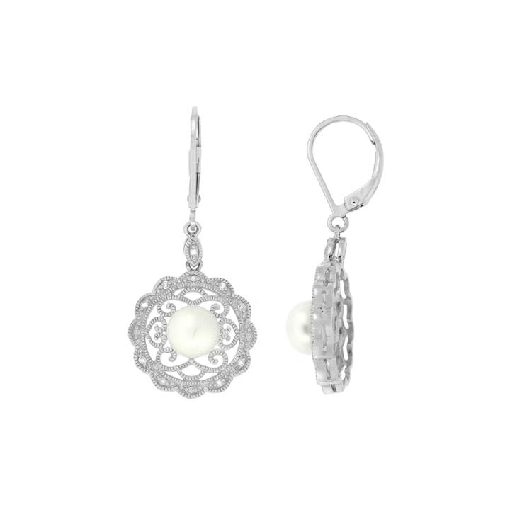1/10 Ct. T.w. White Pearl Sterling Silver Drop Earrings