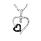 1/10 Ct. T.w. White And Color-enhanced Black Diamond Sterling Silver Double Heart Pendant Necklace
