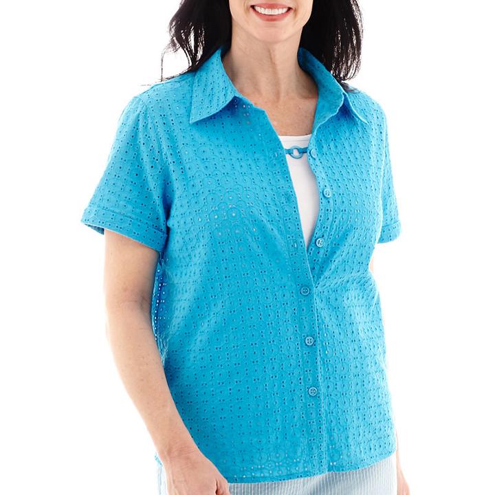 Alfred Dunner Ocean Drive Short-sleeve Eyelet Layered Top