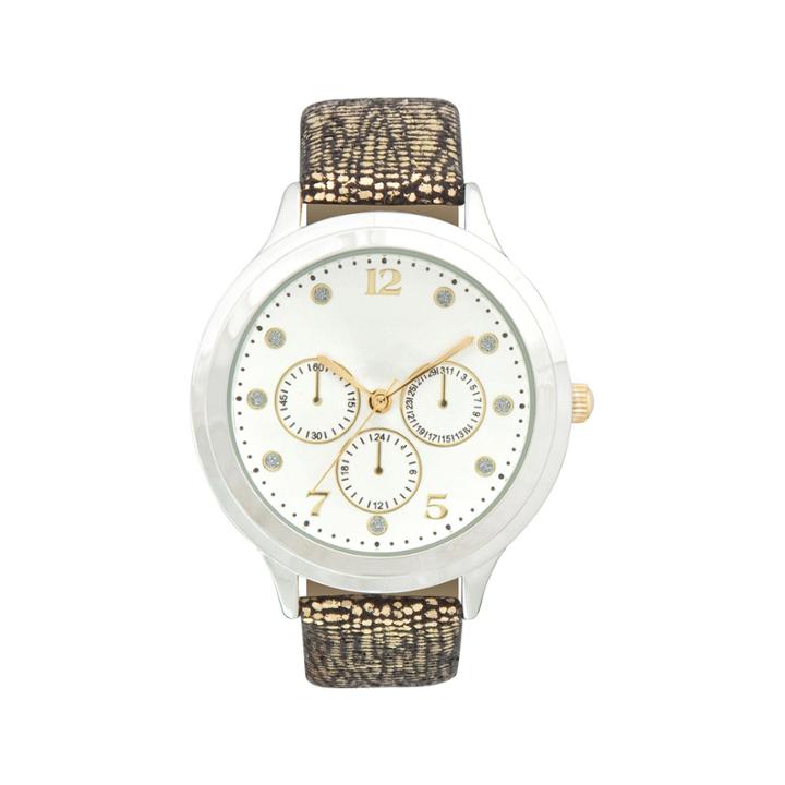 Womens Round Crystal-accent Glitz Strap Boyfriend Watch