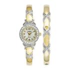Elgin Womens Gold-tone Crystal-accent Watch And Bangle Set