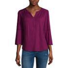 Liz Claiborne 3/4 Sleeve Split Neck T-shirt-womens