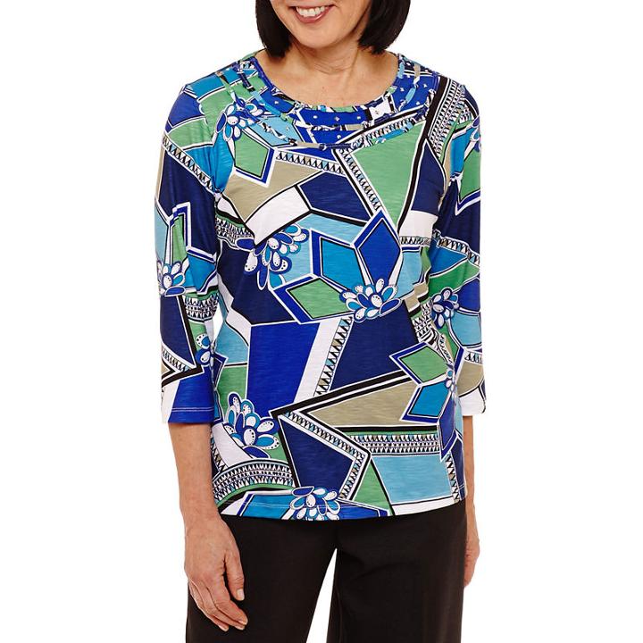 Alfred Dunner Classics 3/4 Sleeve Crew Neck T-shirt-womens
