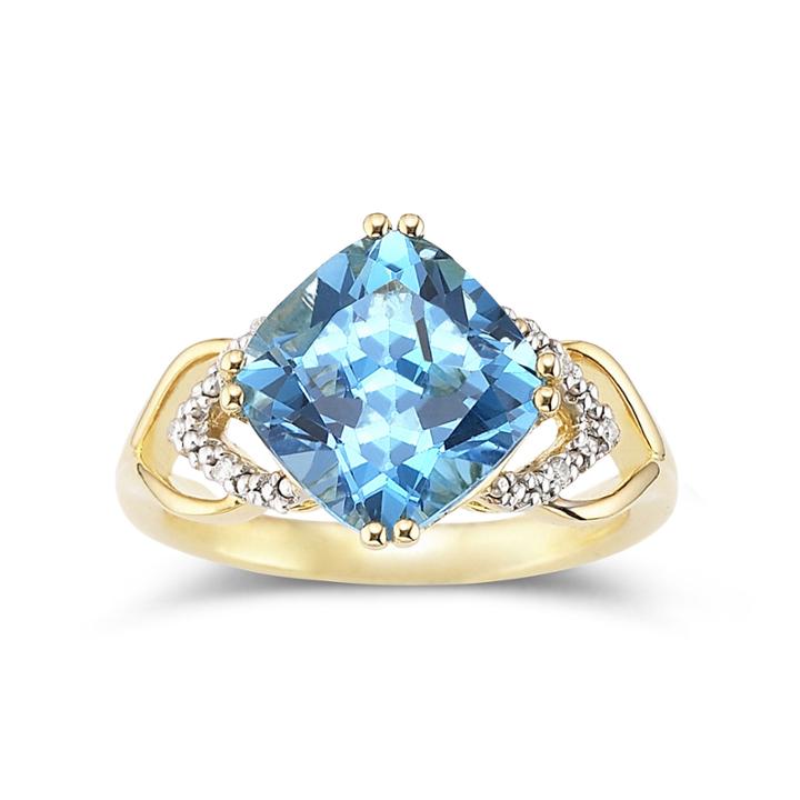 14k Gold-plated Silver Blue Topaz & Diamond-accent Ring