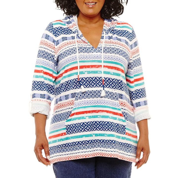 Lark Lane Mix N Mingle Stripe Front Pocket Poncho- Plus