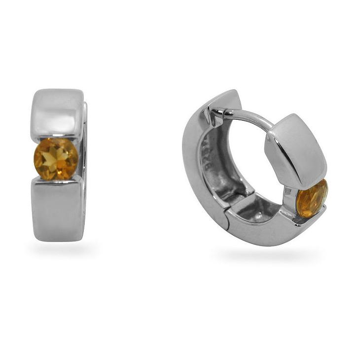 Genuine Orange Citrine Sterling Silver 13.7mm Round Hoop Earrings
