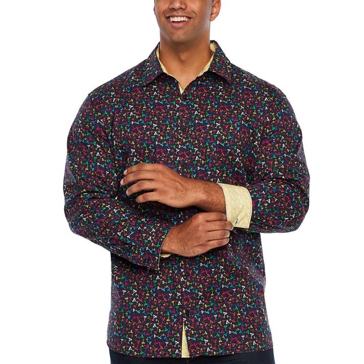 Society Of Threads Long Sleeve Sport Shirts Dots Button-front -big And Tall