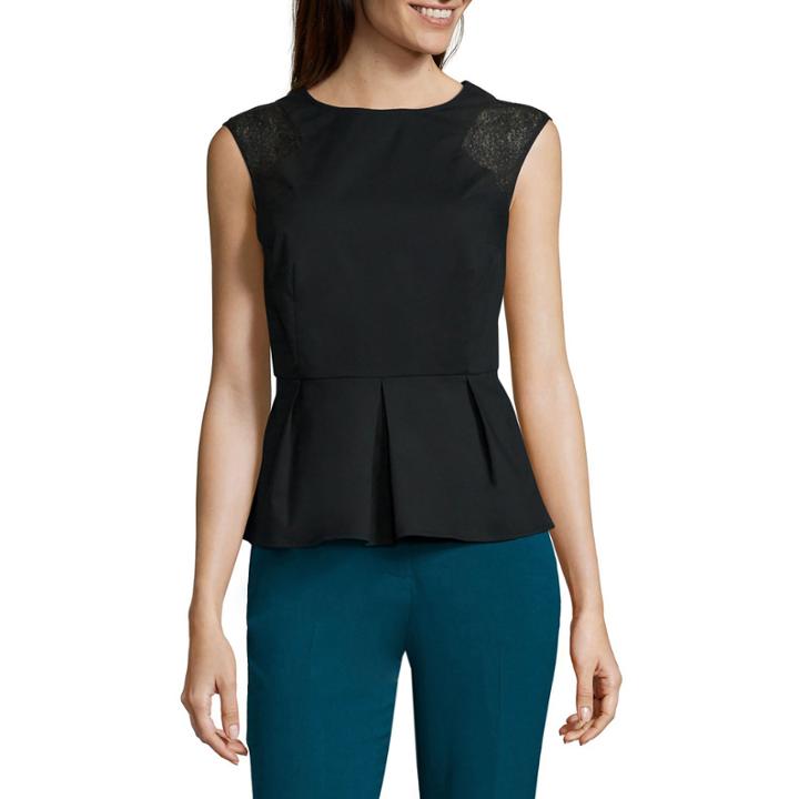 Worthington Sleeveless Eyelet Mixed Peplum Top