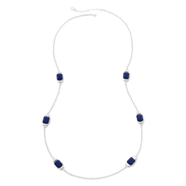 Liz Claiborne Blue Stone And Silver-tone Station Necklace
