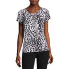 Worthington Short Sleeve Crew Neck Knit Animal Blouse