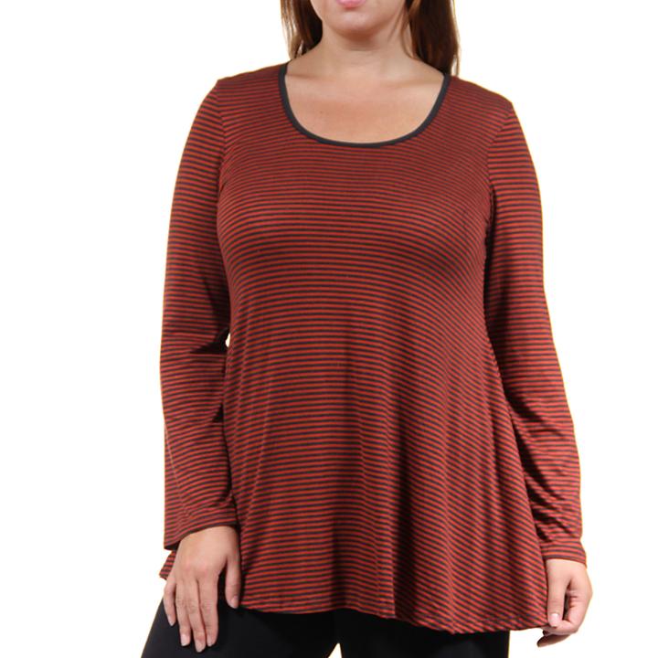 24/7 Comfort Apparel Red Striped Tunic Top Plus