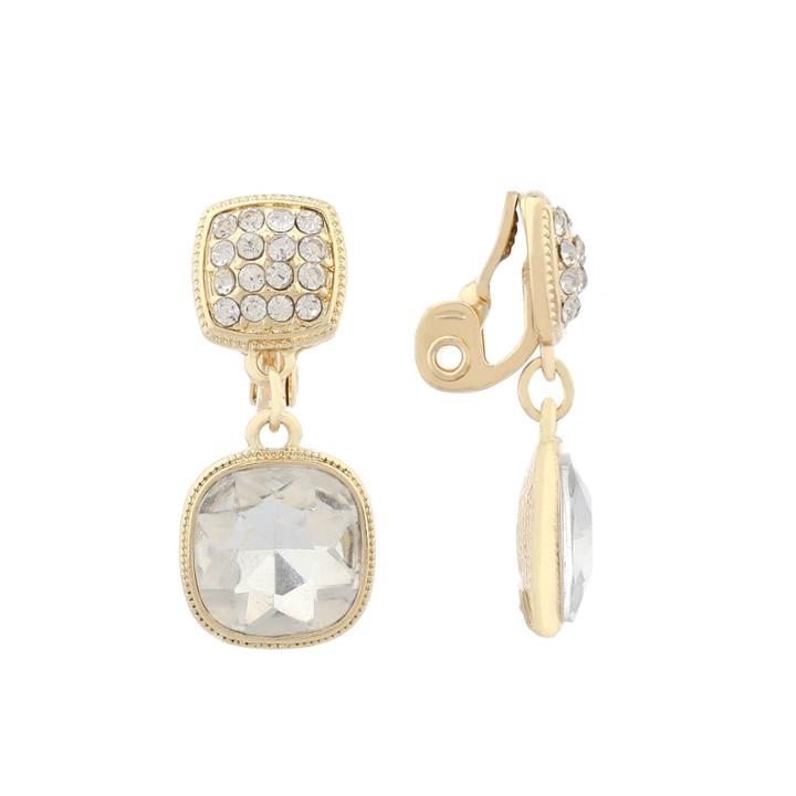 Monet Jewelry Clear Goldtone Double Drop Clip Earring