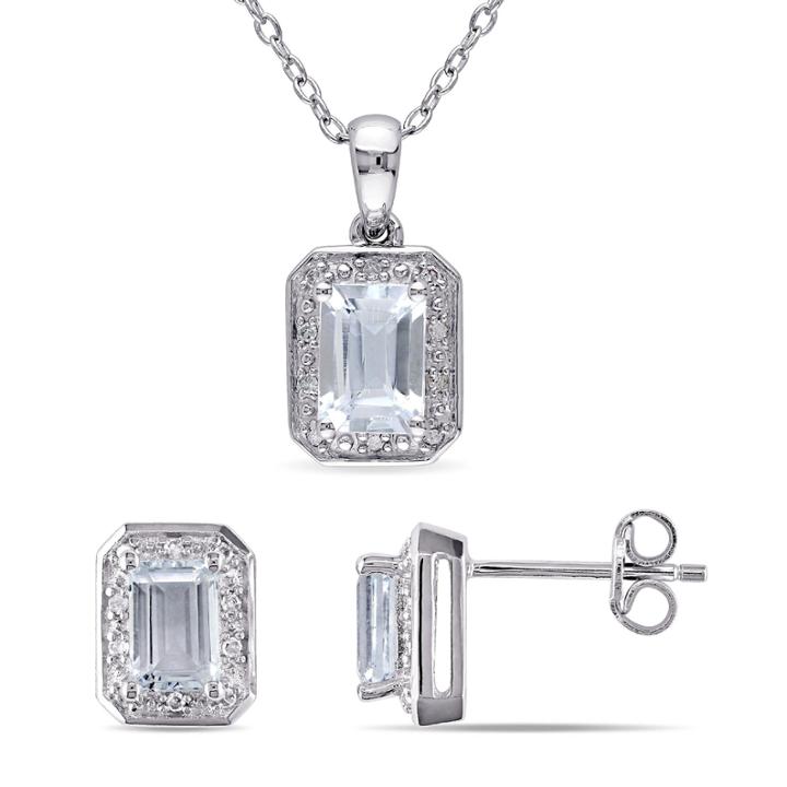 Womens 2-pc. 1/8 Ct. T.w. Blue Aquamarine Sterling Silver Jewelry Set