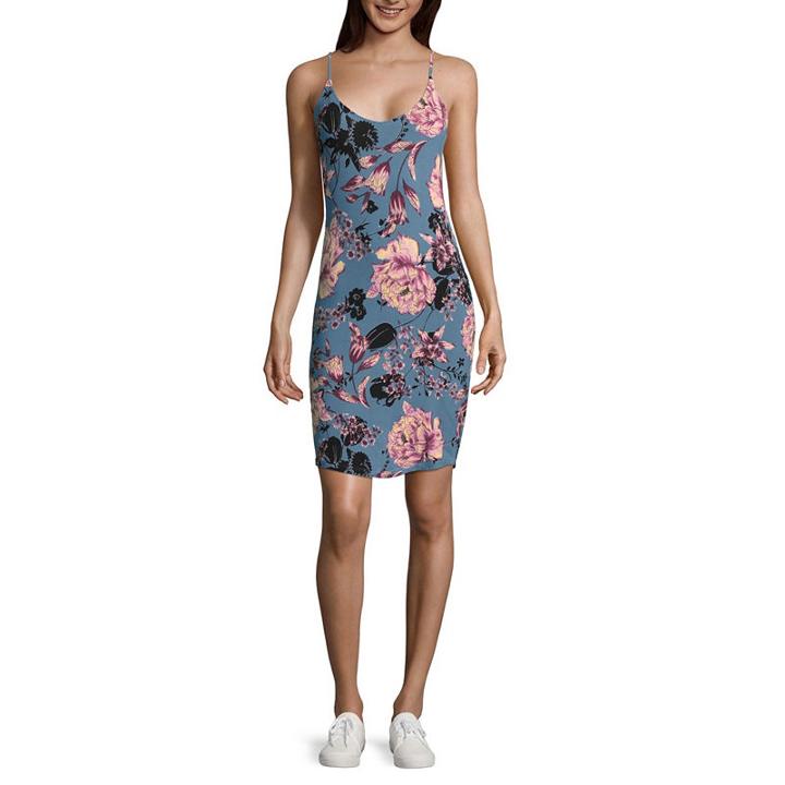 Almost Famous Sleeveless Floral Bodycon Dress-juniors