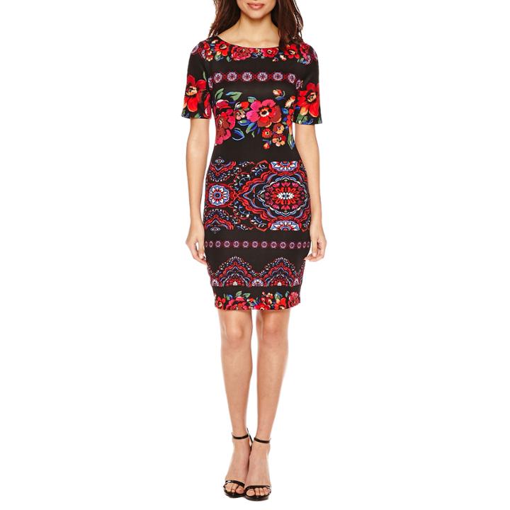 Christian Van Sant Short Sleeve Embellished Sheath Dress