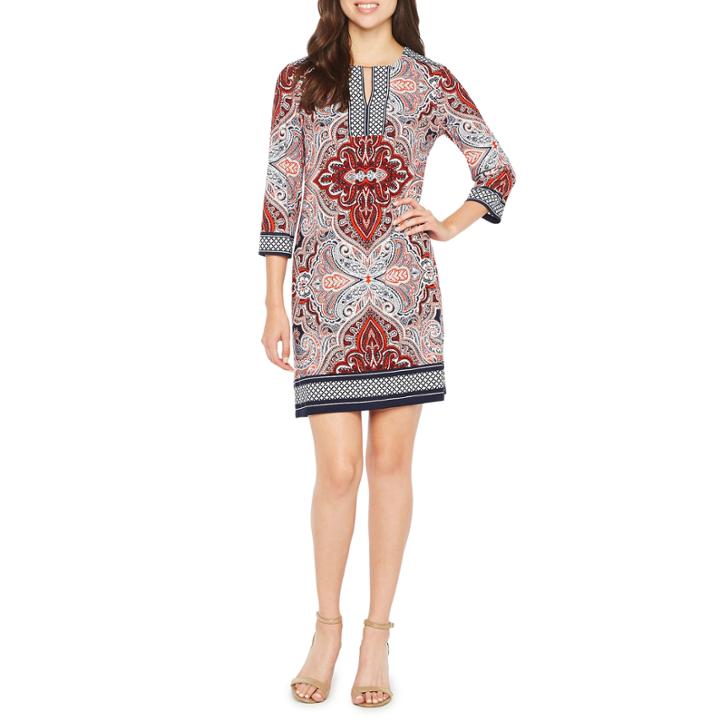 Studio 1 3/4 Sleeve Medallion Shift Dress