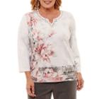Alfred Dunner Lakeshore Drive 3/4 Sleeve Split Crew Neck Floral Pullover Sweater-plus