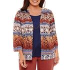 Alfred Dunner Gypsy Moon 3/4 Sleeve Crew Neck Layered Sweaters-plus