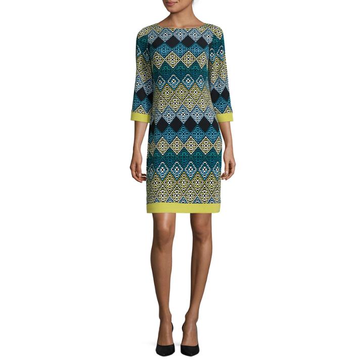 Jessica Howard 3/4-sleeve Diamond Print Shift Dress