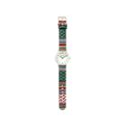 Olivia Pratt Womens Silver-tone Faux Mop Dial Teal-white Patterned Fabric Strap Watch 10352tr
