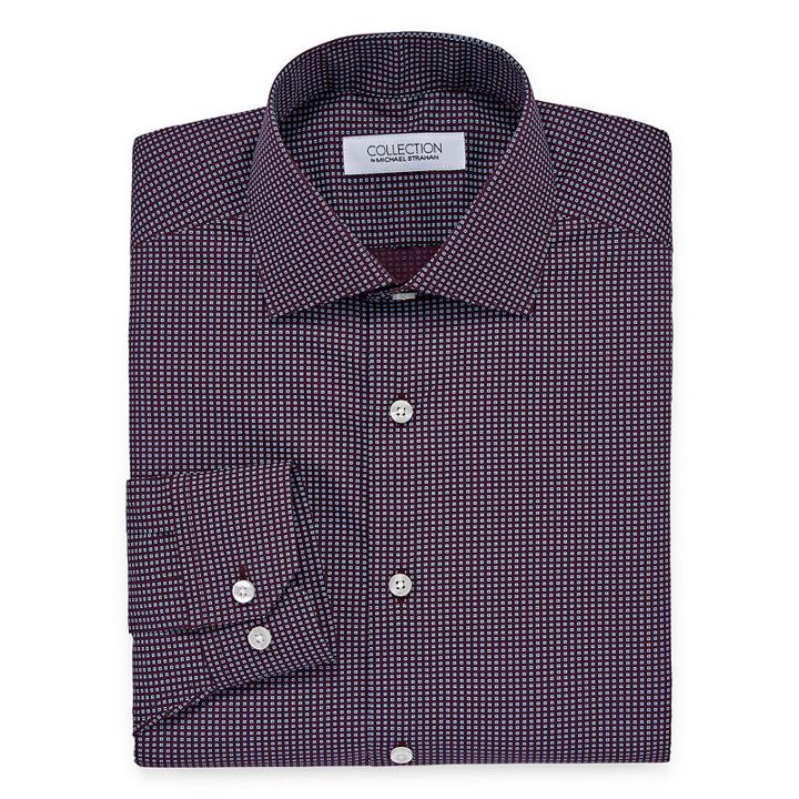 Collection By Michael Strahan Wrinkle Free Cotton Stretch Big And Tall Long Sleeve Woven Geometric Dress Shirt