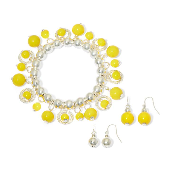 Mixit&trade; Yellow Silver-tone Stretch Bracelet And Drop Earrings Set