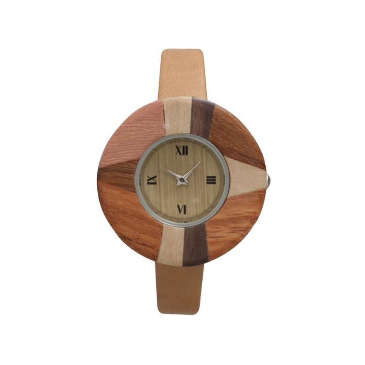 Olivia Pratt Faux Wood Bezel Beige Abstract Petite Leather Watch 26265wbeige Abstract