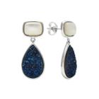 Mother-of-pearl & Genuine Drusy Sterling Silver Drop Earrings