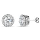 Sterling Silver Halo Filligree Sides Stud Earrings Featuring Swarovski Zirconia