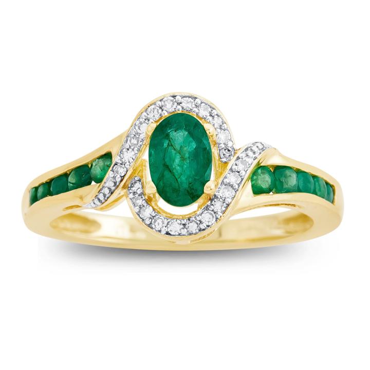 Womens Diamond Accent Genuine Green Emerald 10k Gold Cocktail Ring