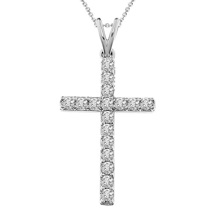 Womens 1/2 Ct. T.w. Genuine White Diamond 10k Gold Cross Pendant Necklace