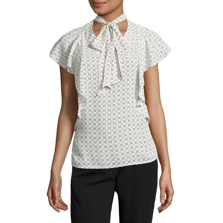 Worthington Short Sleeve V Neck Woven Blouse