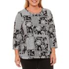 Alfred Dunner Easy Going 3/4 Sleeve Crew Neck Floral T-shirt-womens Plus