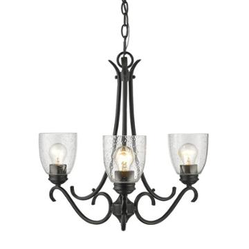 Parrish 3-light Chandelier In Black With Seeded Glass